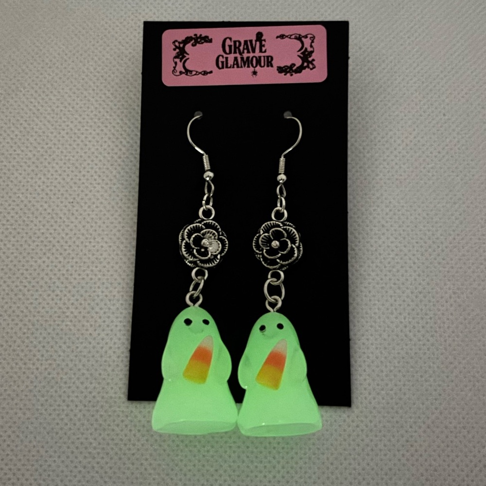 Handmade Glow in the Dark Ghost Earrings Candy Corn Halloween Jewelry